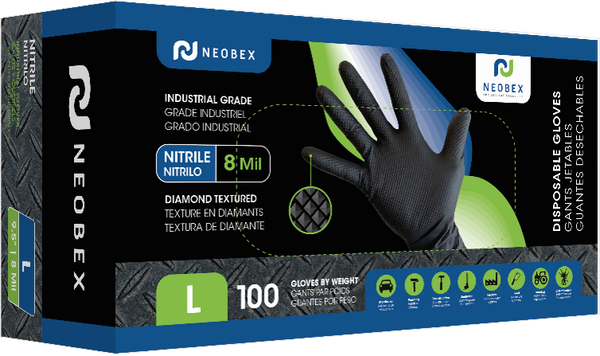 NEOBEX - Industrial Disposable Nitrile Gloves Diamond Textured Black 8 Mil - BX/100