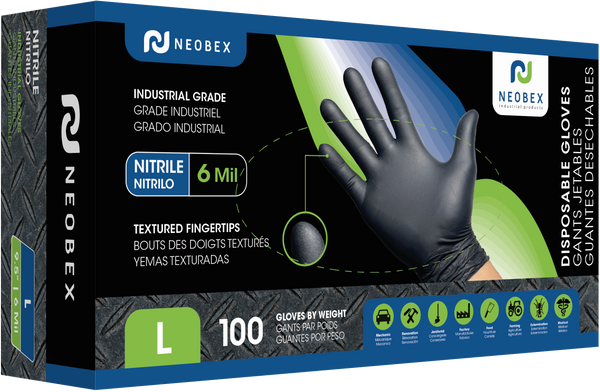 Neobex Powder Free Nitrile Exam Gloves, Black 6 mil - BX/100